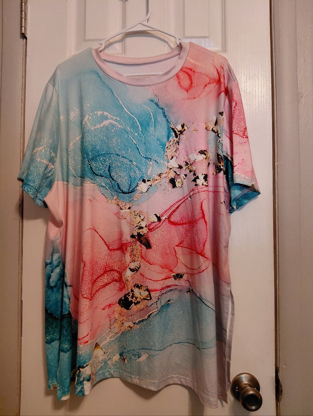 Men's Multicolor Marble-Print Short Sleeve Shirt
